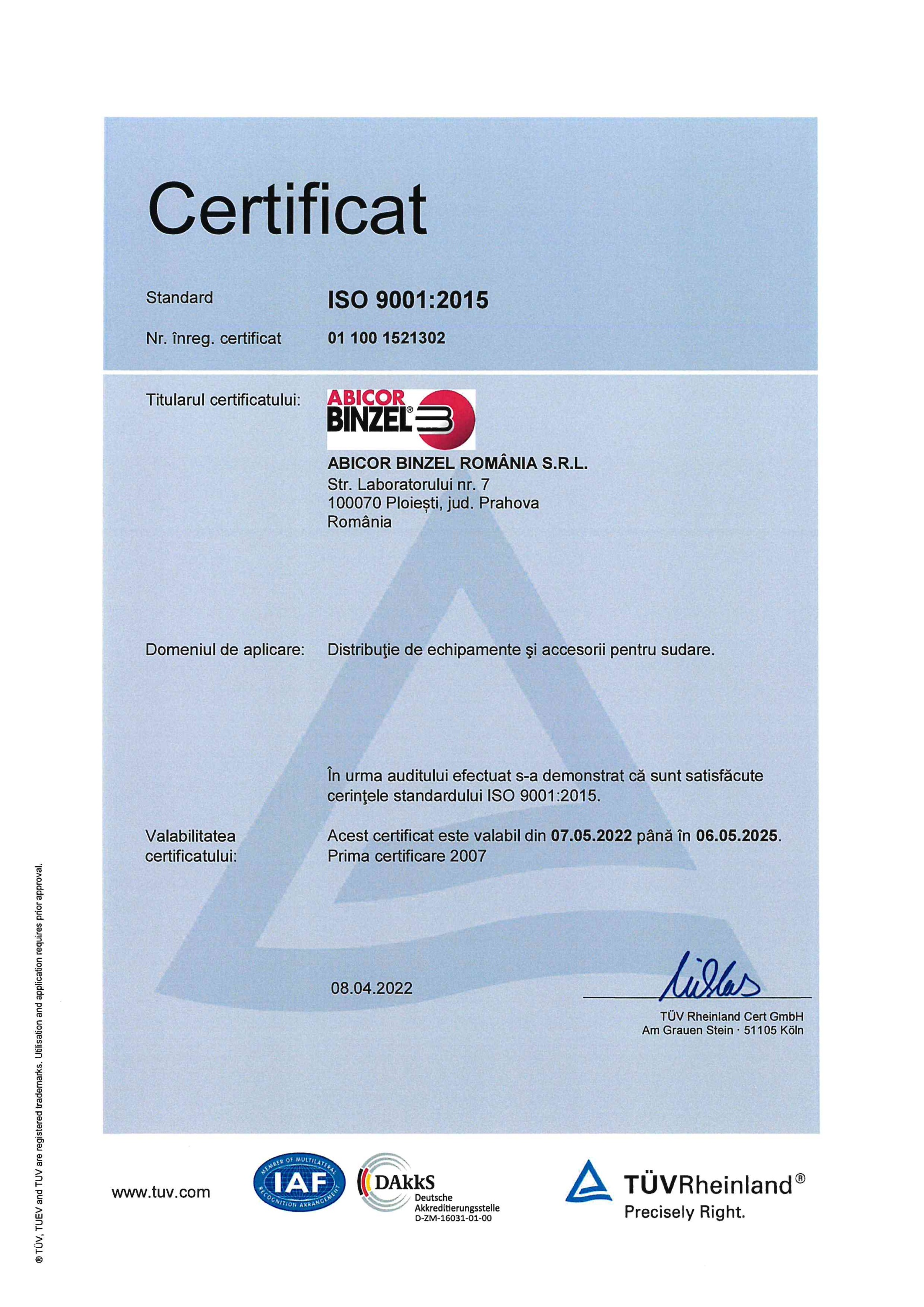 Certificat ISO 9001 2015 2025.05.06 RO