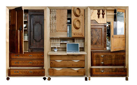 Antichitati din lemn reciclat transformate in dulapuri de arta contemporana